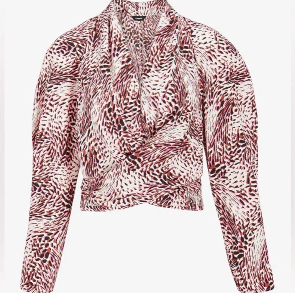 Express Leopard Print Faux Wrap Top Multi Color - image 2